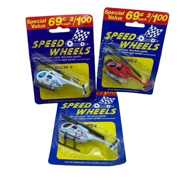Speed Wheels Other - VTG Speed Wheels Toy Cars Lot of 3 Rare Helicopter - Series V - Diecast Toys NEW